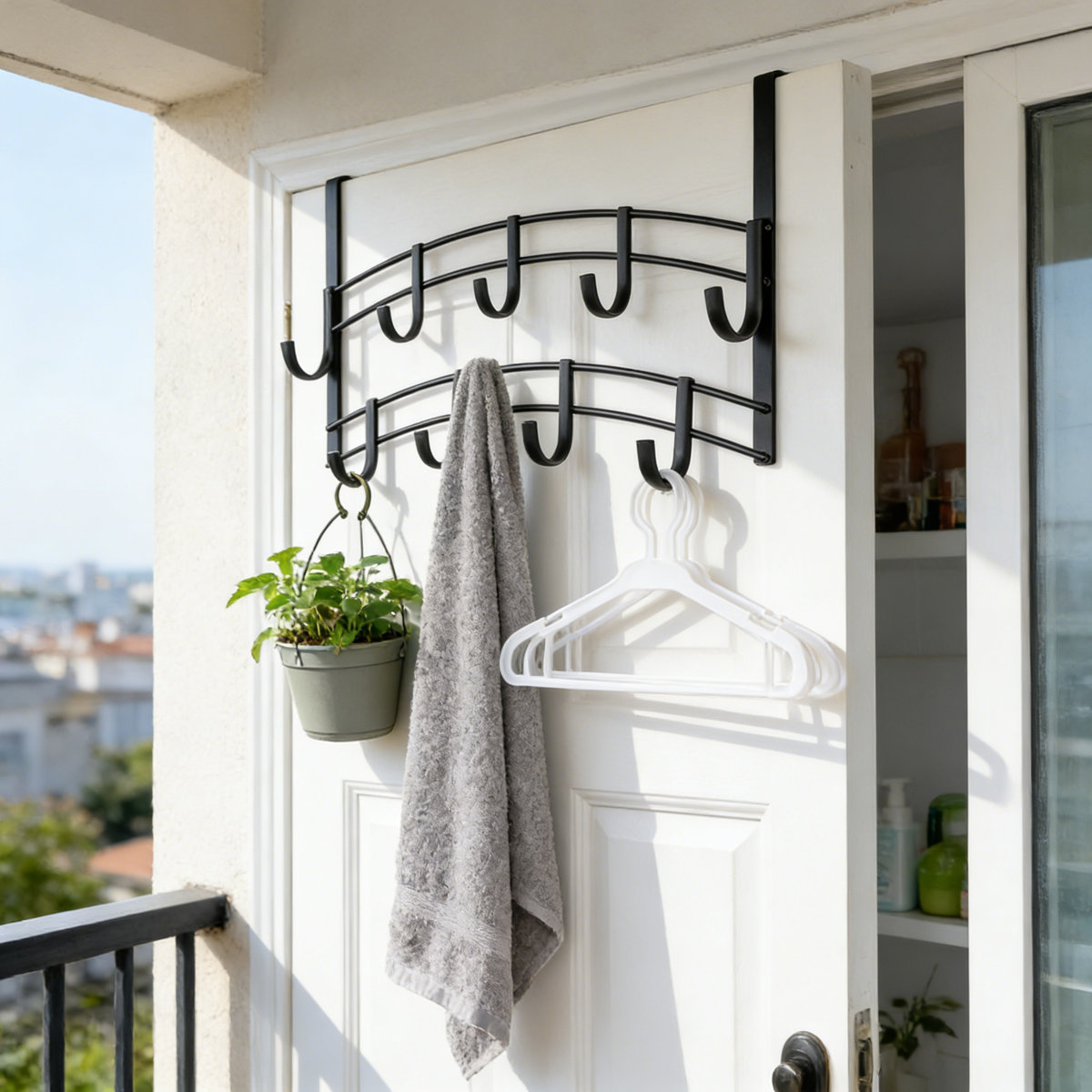 Professional Over Door Hooks Rack With 9 Hooks - Heavy Duty Over Door Hanger For Towels, Clothes, And Accessories - Universal Fit With Protective Padding